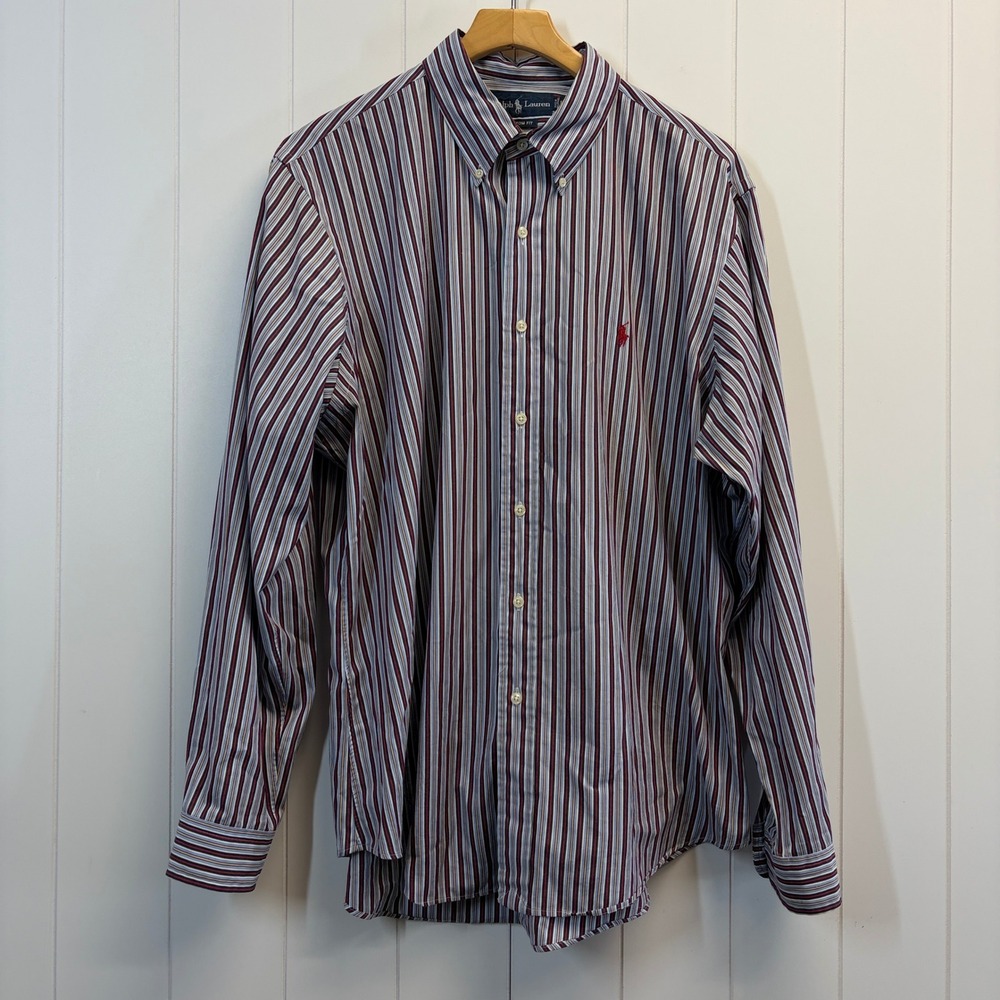 Ralph Lauren Career Striped Button Down Shirt Men Size XL 17.5" Preppy Office
